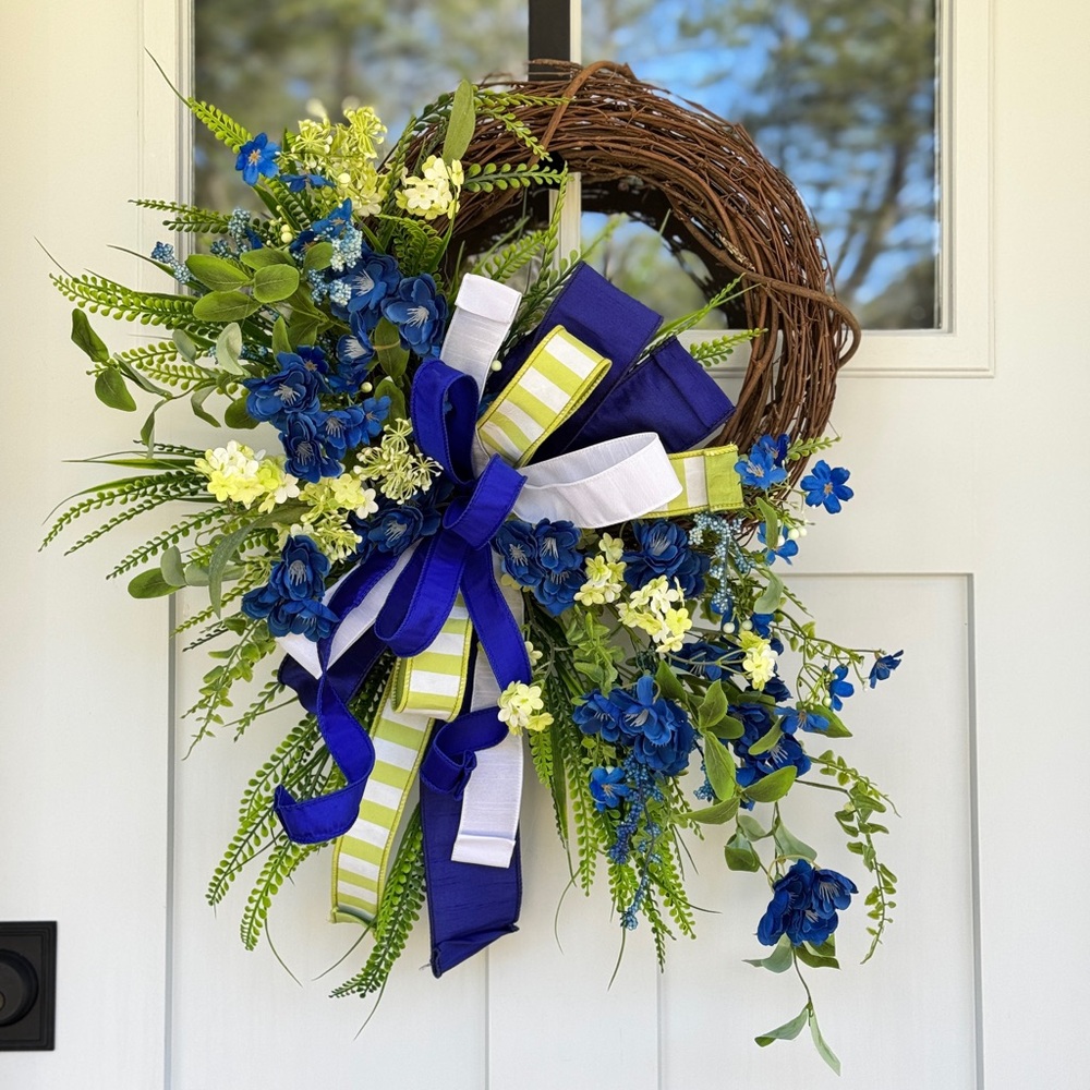 Royal Blue and Green Floral Wreath